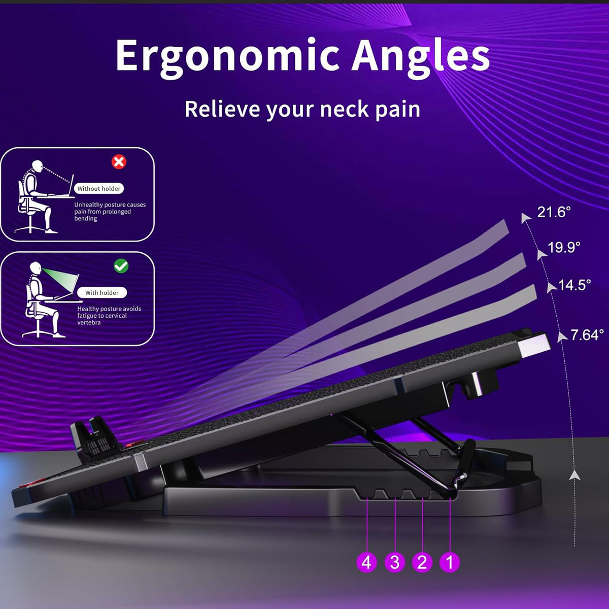 AICHESON Laptop Cooling Pad for 15.6 to 17.3 Inches PC Notebooks, 5 Fans Computer Cooler Stands with Purple Lights Desk Chiller Mat, S035