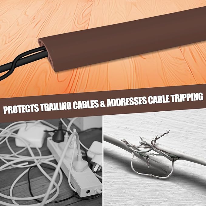 Floor Cord Cover Self Adhesive Cord Hider,3.3FT Cable Management, Extension Strip Protector for Wires, Prevent Cable Trips for Offices, Gyms, Exhibitions Cavity:0.3"(W) x 0.28"(H) Coffee