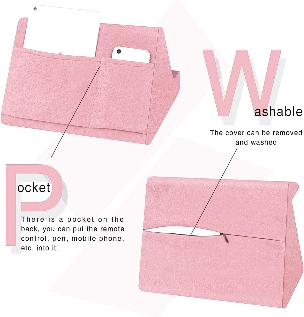 Soft Tablet Stand Pillow with Pocket,Adjustable 3 Viewing Angle,Lazy Holder for Bed Sofa,Compatible with iPads Tablets eReaders Smartphones Books Magazines (Light Pink)