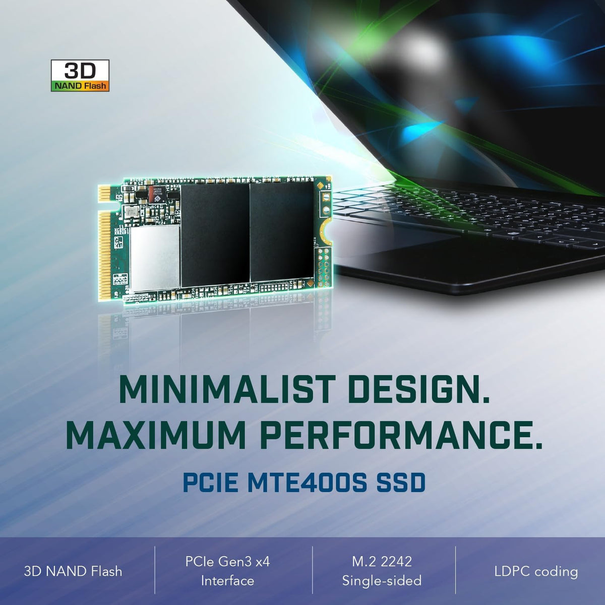 Transcend 256GB MTE400S M.2 2242 PCIe Gen3x4 SSD, Compatible with Ultra-Thin Laptops, Dram-Less Low Power, Up to 2000MB/s, TLC - TS256GMTE400S