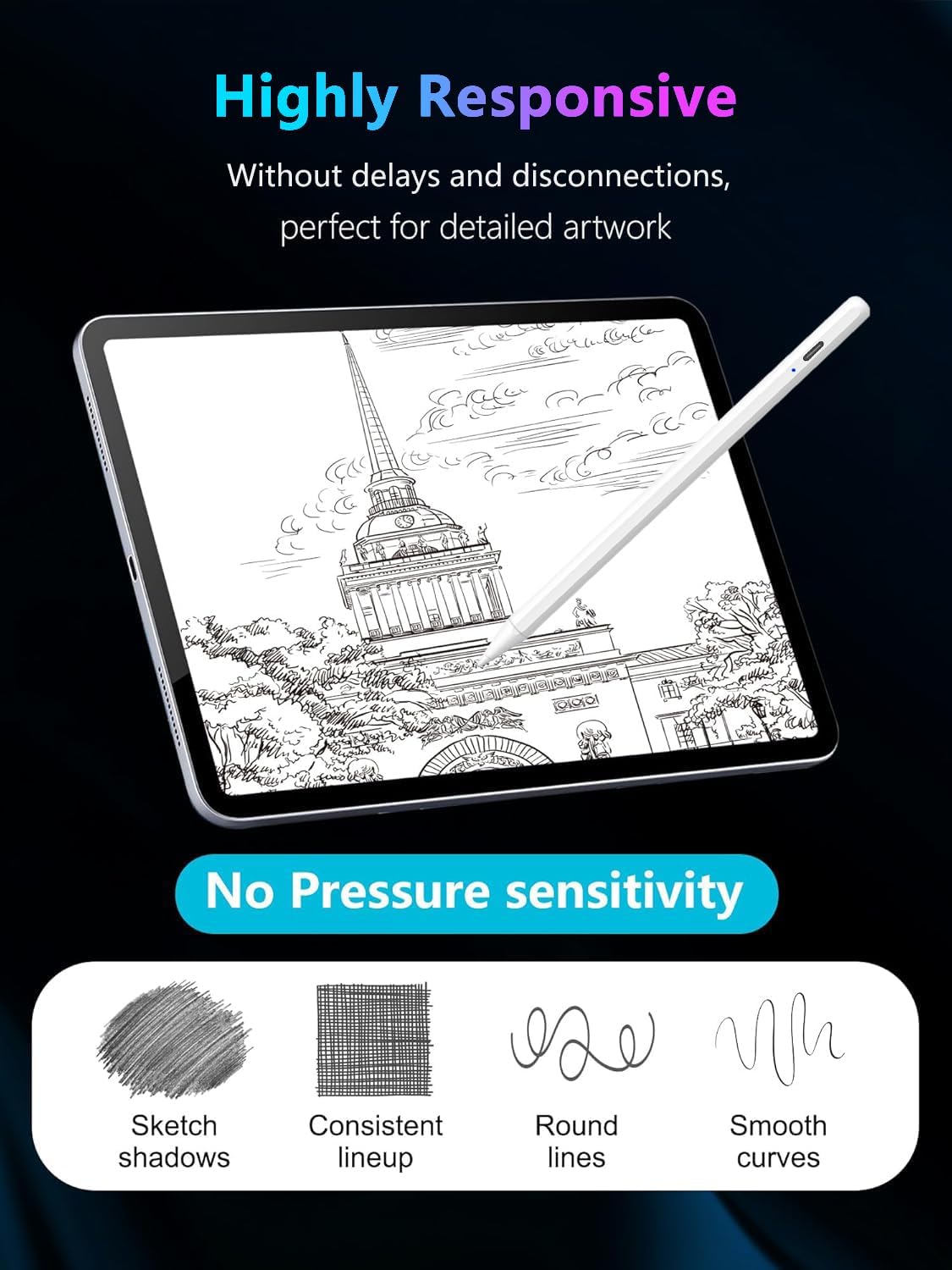 Stylus Pen for Apple iPad (2025-2018),Sensitivity Palm Rejection Fast Charge Stylus Pencil,iPad Pencil for iPad A16 11/10/9/8/7/6th & iPad Pro 13/12.9/11(M4) & Air 13/11(M3/M2) & Mini A17 Pro/6/5