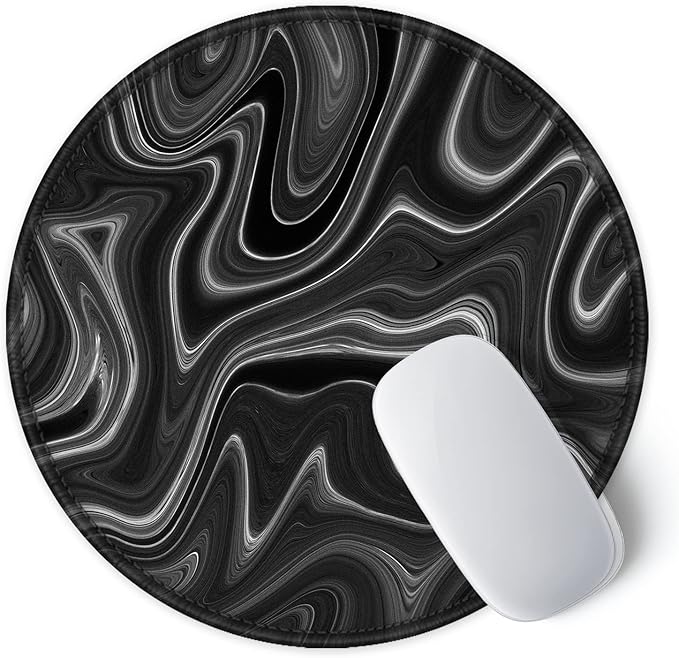 ITNRSIIET Round Mouse Pad with Stitched Edge Premium-Textured Waterproof Non-Slip Rubber Base Desktop Protection Mat Diameter 8.7 inches, Abstract Black and White
