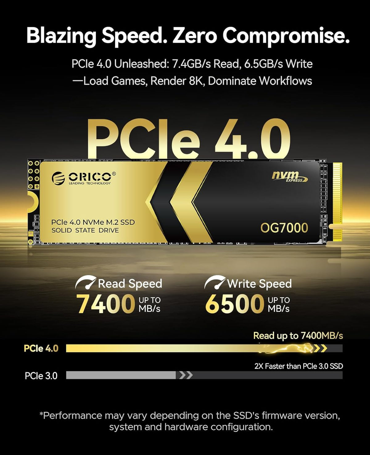 ORICO OG7000 4TB PCIe Gen4 NVMe SSD, Up to 7400MB/s, 8-Channel Controller, Graphene Thermal Solution, Ideal for 4K Video Editing, 3D Rendering, Content Creation, Compatible with PS5 and PC