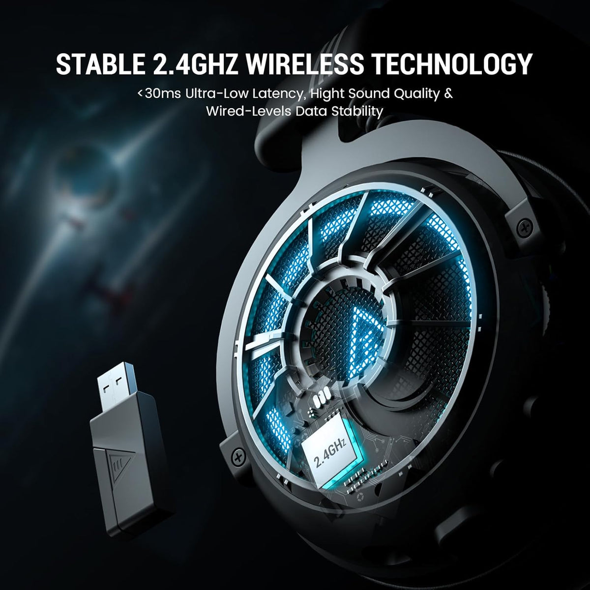 EKSA Wireless Gaming Headset for PS5, PC, PS4, Mac, Switch, Gaming Headphones with 2.4GHz, Bluetooth 5.3, 7.1 Surround Sound, Detachable Noise Canceling Microphone