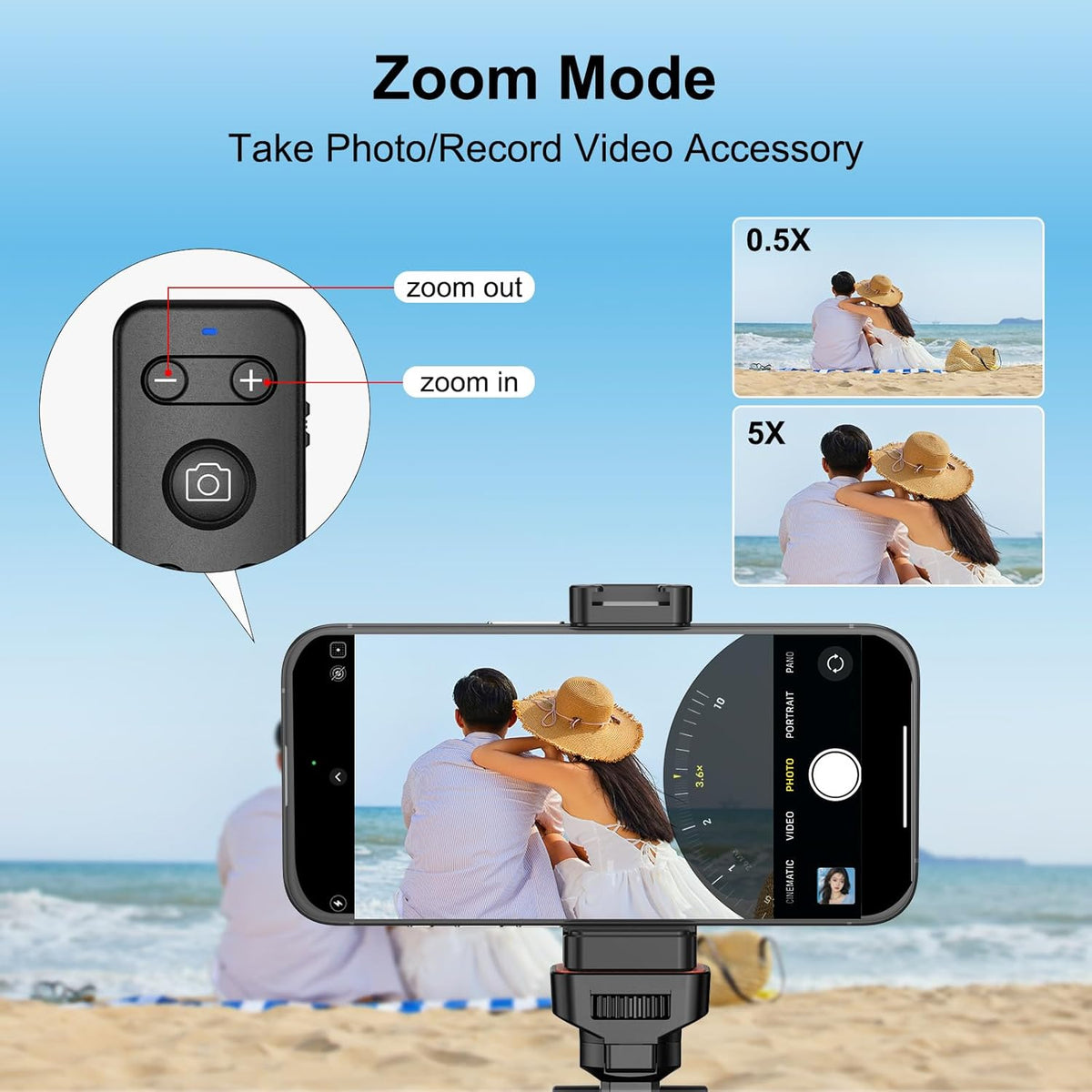 Newmowa Phone Wireless Bluetooth Remote Control, Support Video Photo Shooting/Zooming/Lens Switching, Rechargeable Remote Shutter for Selfie Vlog, ONLY Compatible with iPhone(iOS 15 Above)