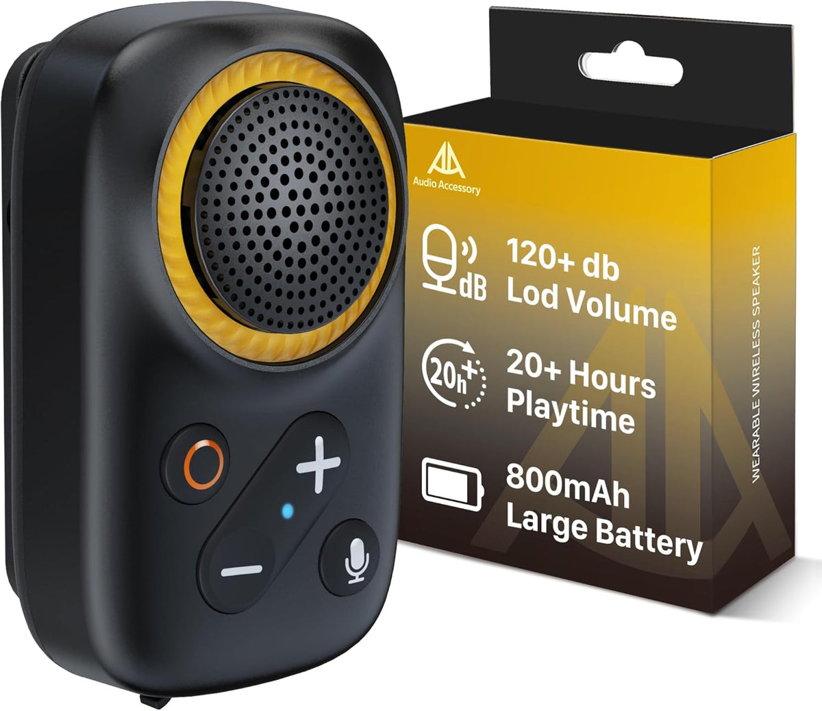 AA AUDIO ACCESSORY 800mAh 20 120dB Wearable Bluetooth Speaker Clip On-Upgraded Battery for Hours Playtime, Waterproof