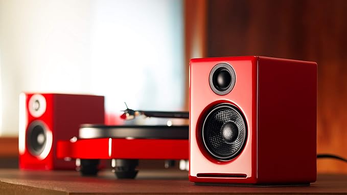 Audioengine A2 Red Computer Speakers with 210W S6 Subwoofer and DS1M Stands