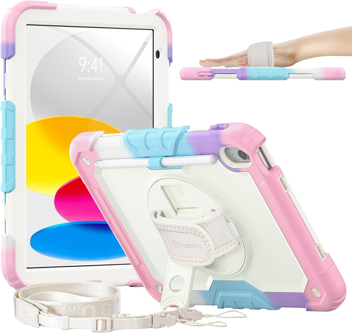 timecity for iPad (A16) 11th/ 10th Generation Case 11''/ 10.9 Inch (2025/2022) - Heavy Duty Protective Cover with Screen Protector, Stand, Shoulder Strap & Pencil Holder | Kids-Friendly - Pink Camo