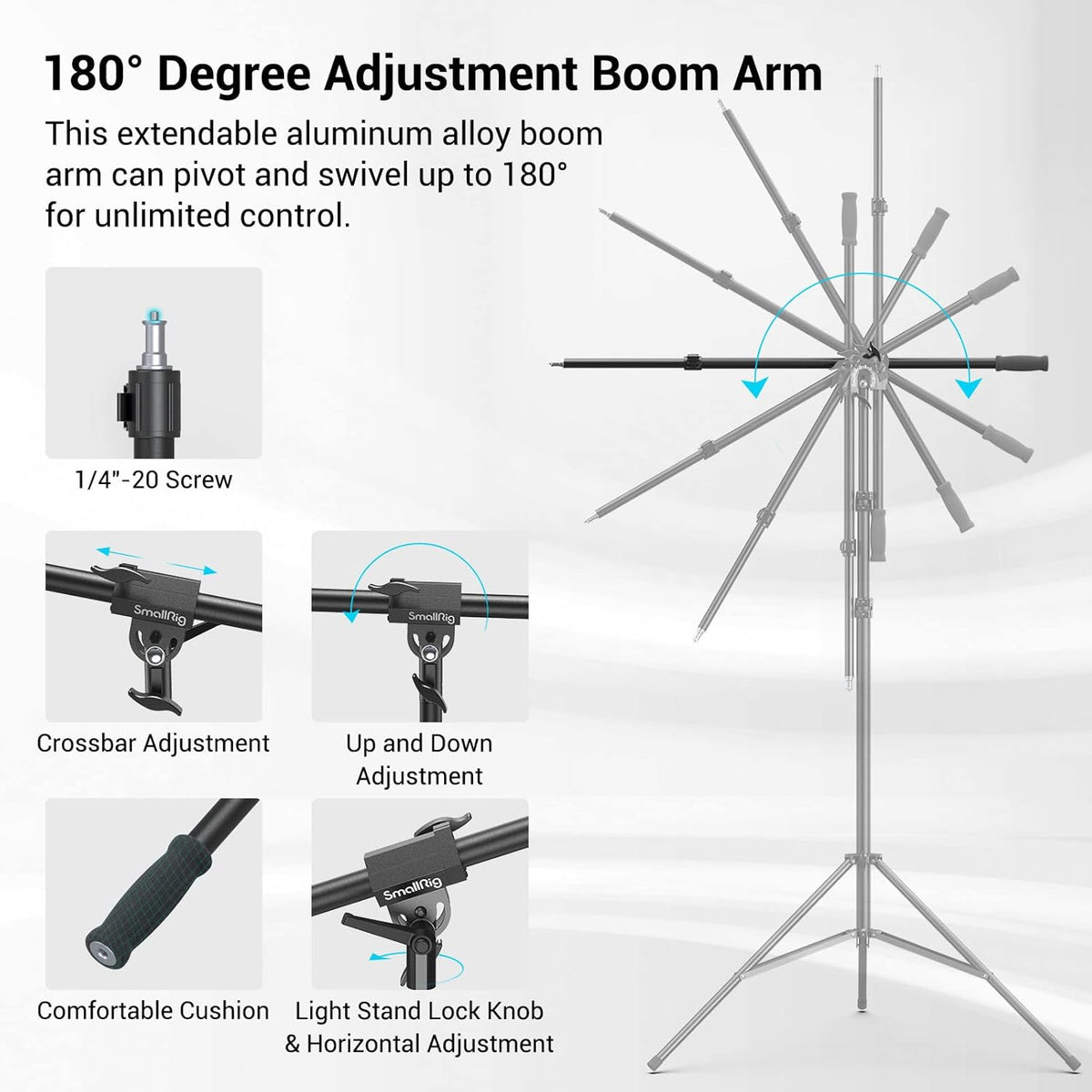 SmallRig Aluminum Light Stand 110"/9.2ft/280cm, Adjustable Photography Air-Cushioned Tripod Stand with 1/4" Screw for Softbox, Studio Light, Flash, Umbrella, Ring Light, Max Load 5kg, RA-S280A