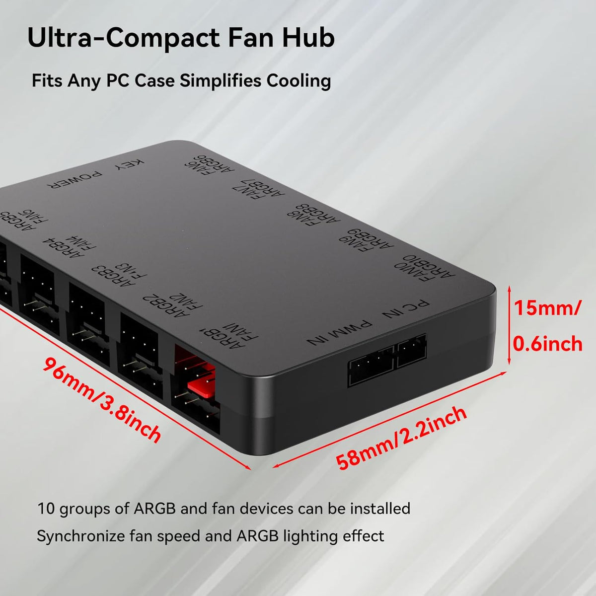 GSCOLER 10-Port 5V/3PIN 10 ARGB & PWM Fan Hub Controller - Magnetic Mount RGB PC Fan Hub with Remote Control, Chassis