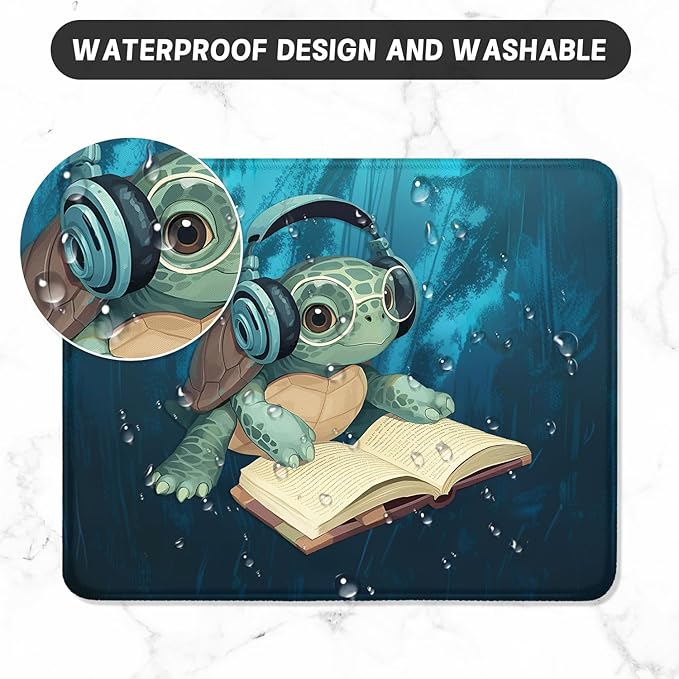 ITNRSIIET Mouse Pad with Stitched Edge Premium Textured Smooth Precise Operation Waterproof Washable Non-Slip Rubber Base Desktop Protection Mat, 10.2×8.3×0.12 inches, Pretty Turtles