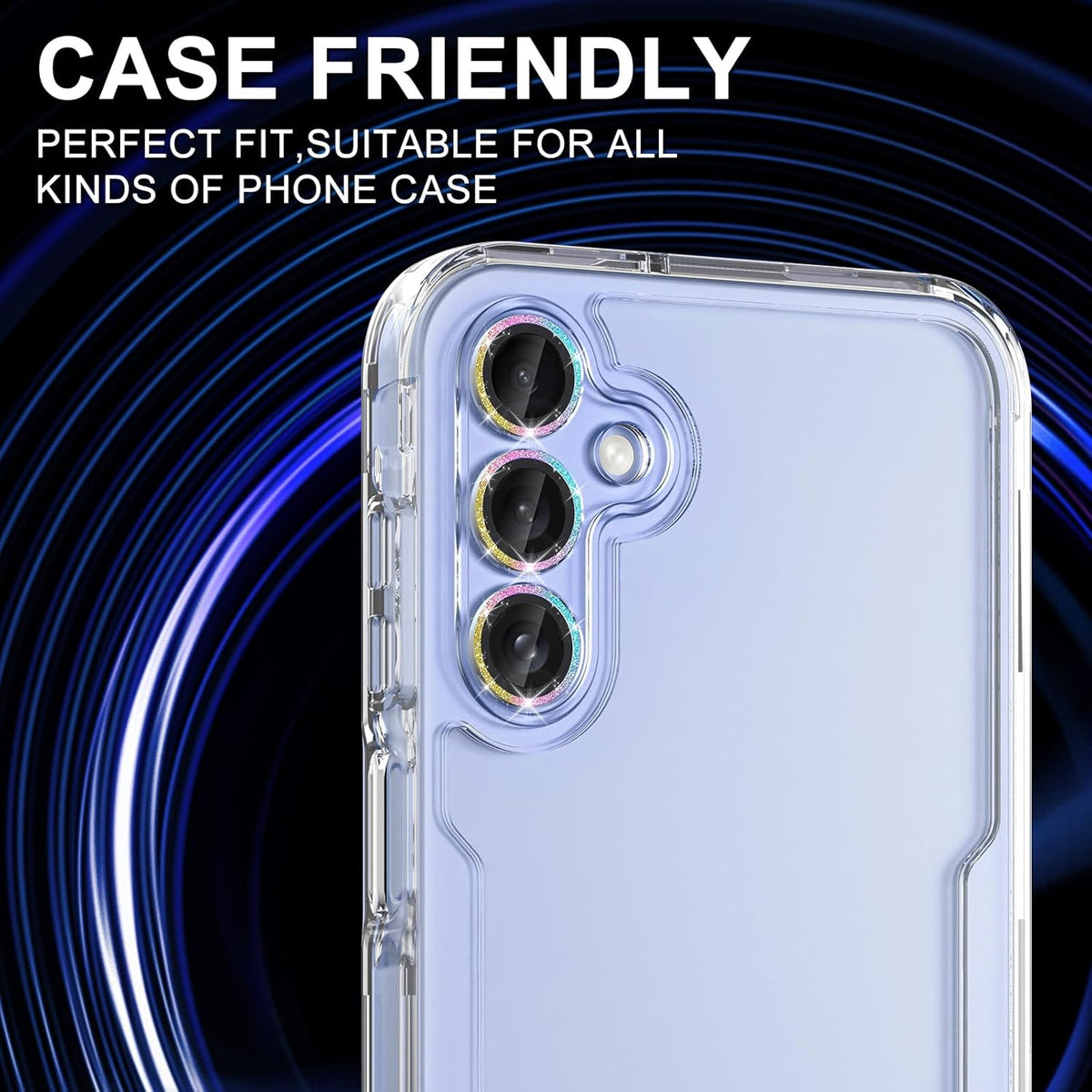for Samsung Galaxy A16 Camera Lens Protector, Individual Metal Ring Tempered Glass Lens Cover, [Strong Adsorption] Scratch Resistant Ultra-Thin HD Clear Lens Cover, 1 Set-Colorful Sparkly