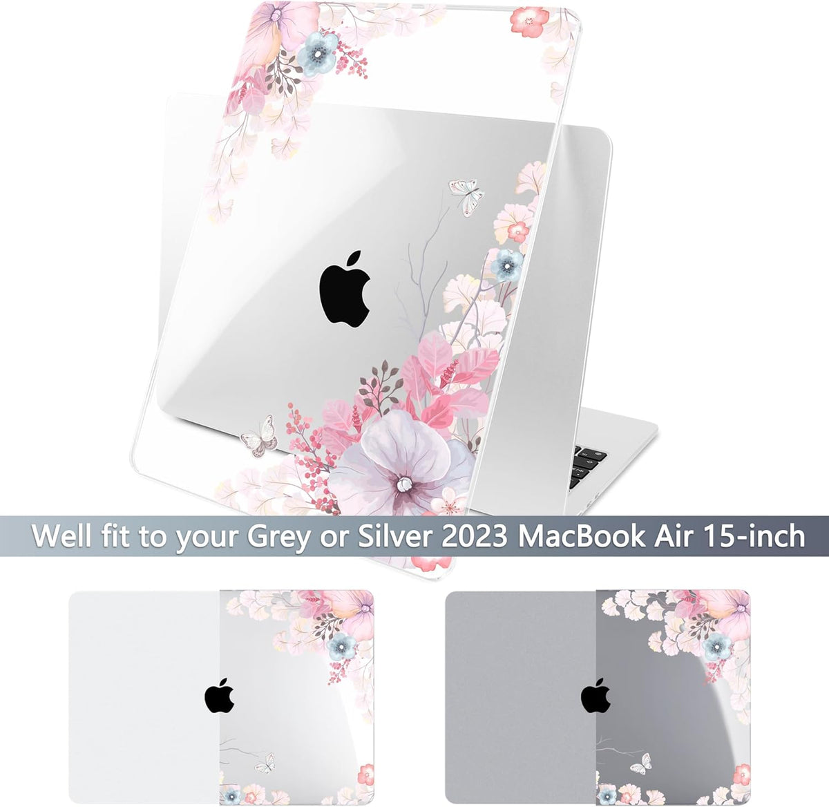 Batianda Premium Case for New MacBook Air 15 inch 2025 2024 2023 with M4 M3 M2 Chip, Designed Protective Plastic Hardshell & Keyboard Cover & Screen Protector, Lovely Flower