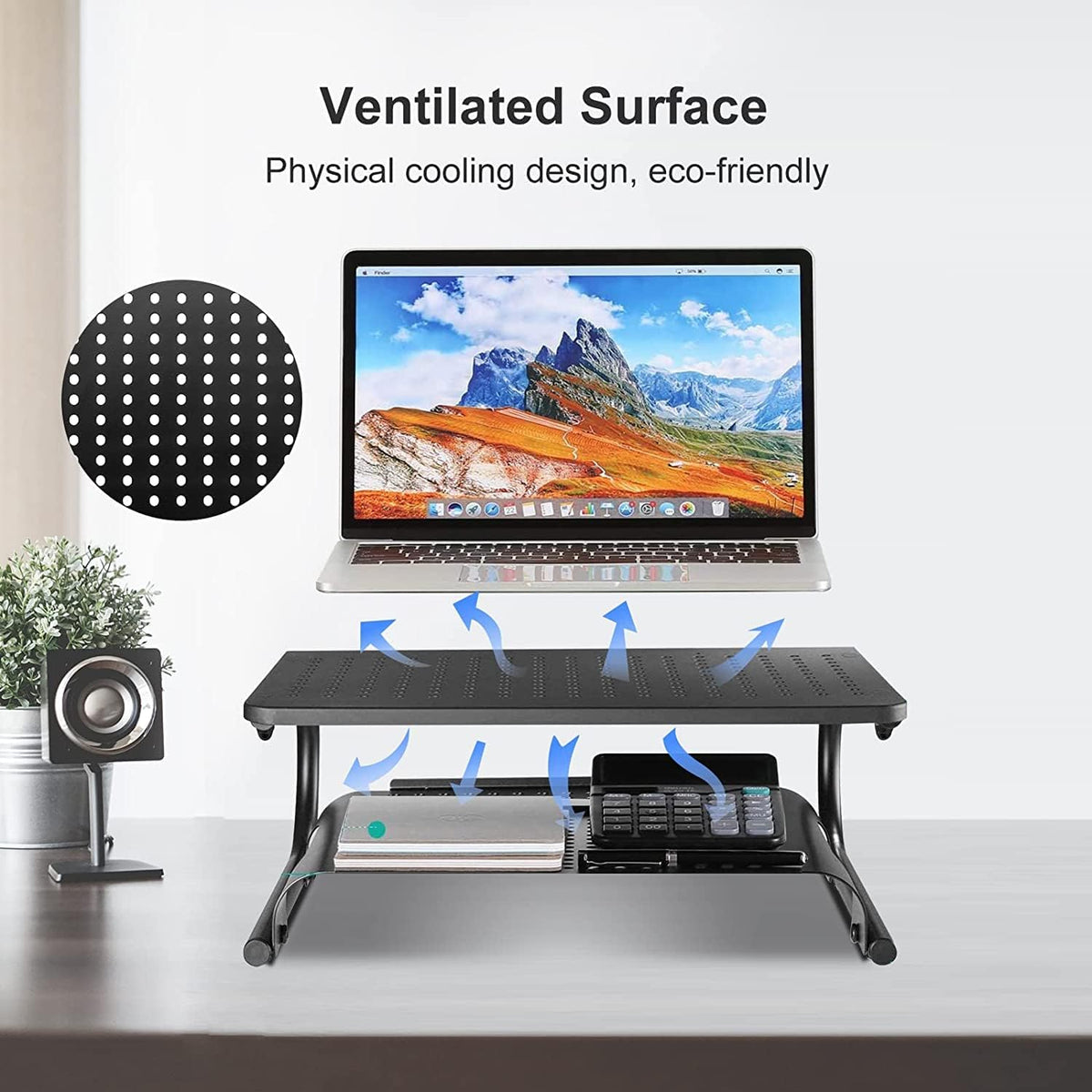 suptek Double-Deck Desk Monitor Stand Riser for Computer,Laptop,Printer, Notebook and All Flat Screen Display with Vented Metal Platform and 4 Inches Height Underneath Storage (MST002)