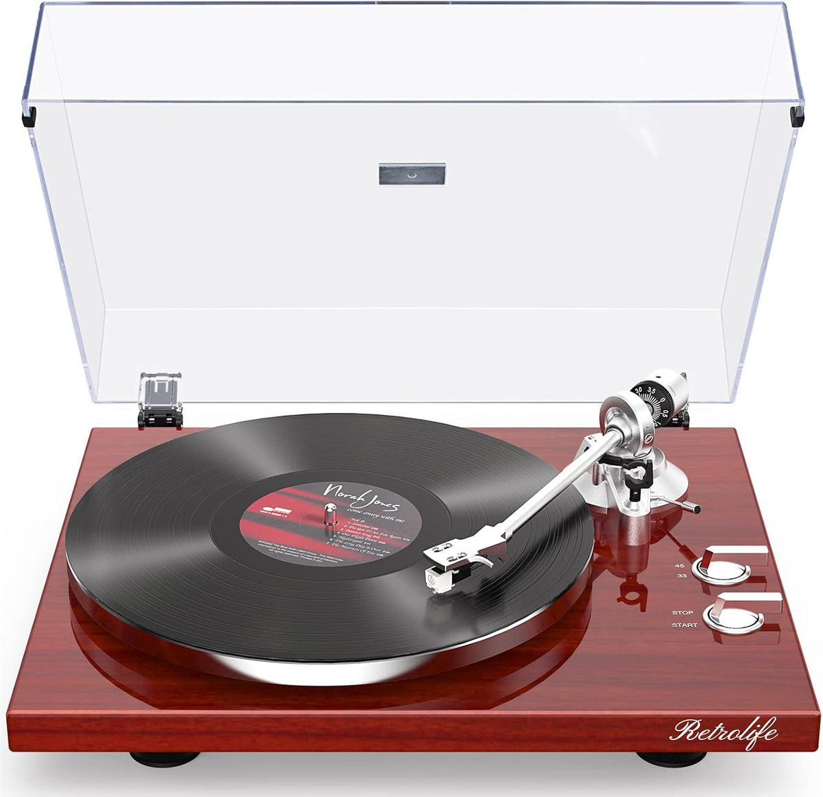 Record Player Turntables for Vinyl Record Belt-Drive Wireless Output Connectivity Phono Line Out USB Digital to PC Recording MM Audio Cartridge Stylus Counterweight Piano Shiny Classic Red