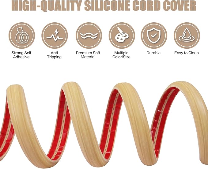 Floor Cord Cover Self Adhesive Cord Hider,10FT Cable Management, Extension Strip Protector for Wires, Prevent Cable Trips for Offices, Gyms, Exhibitions Cavity:0.51"(W) x 0.3"(H) WoodLightyellow
