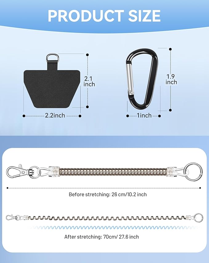 SHANSHUI Phone Lanyard Tether, Stretchy Phone Strap Patch Anchor Outdoor Climbing Hook Compatible for Most Smartphones - Sliver X2
