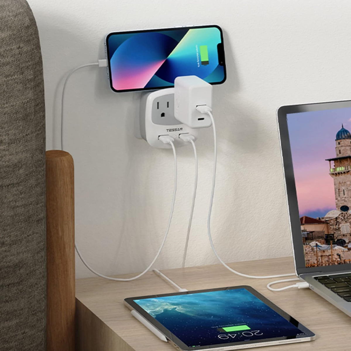 TESSAN Germany France Power Adapter, Type E F Plug Adaptor with 2 USB Ports 2 AC Outlets, US to European Europe German French Spain Greece Iceland Norway Russia Korea Poland