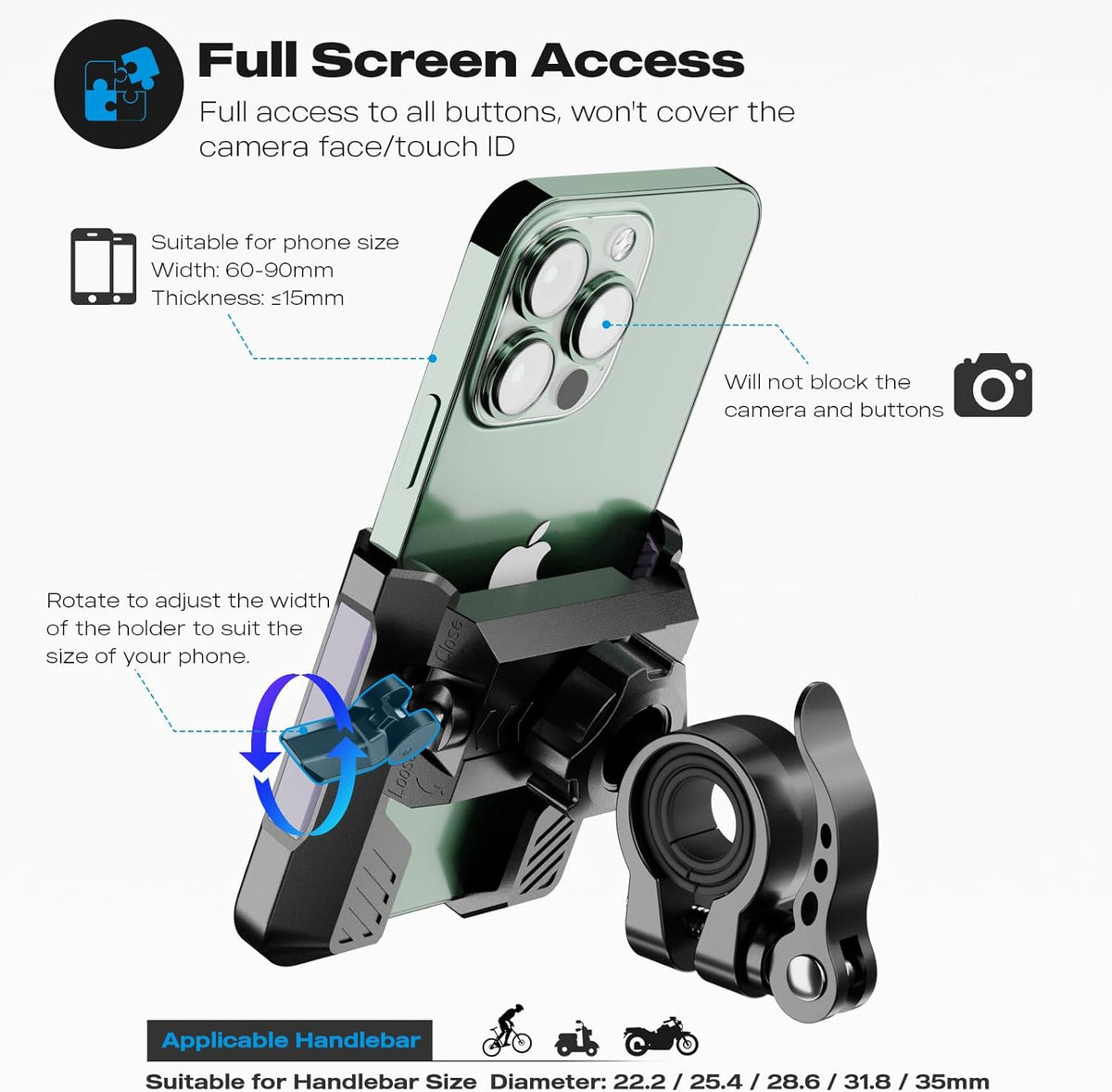 New Upgraded Bike Phone Mount Holder Two Connectors Quickly Lock and Release,360°Rotatable Bicycle Motorcycle Scooter Accessories Handlebar Phone Clip Suitable for 4.0"-7.0" Smartphone (Purple)