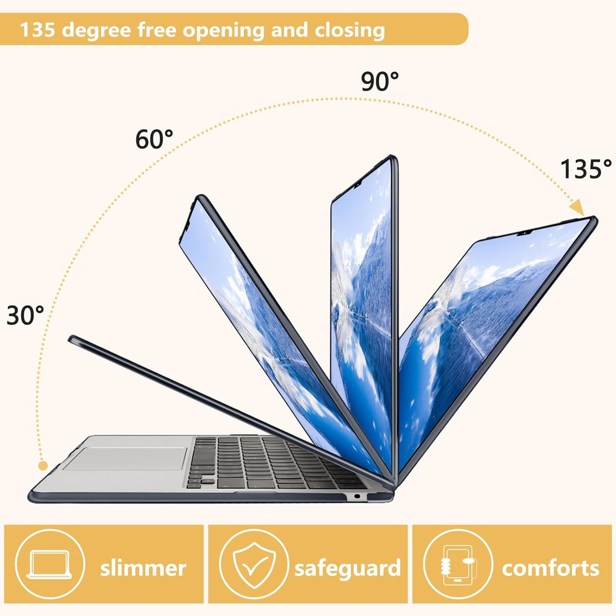 Compatible with MacBook Air 13.6 inch Case, M4 A3240/M3 A3113/M2 A2681 (Released 2025 to 2022), Hard Shell, Keyboard Cover, Screen Protector, Webcam Cover & Type-C Adapter, Golden Lilies