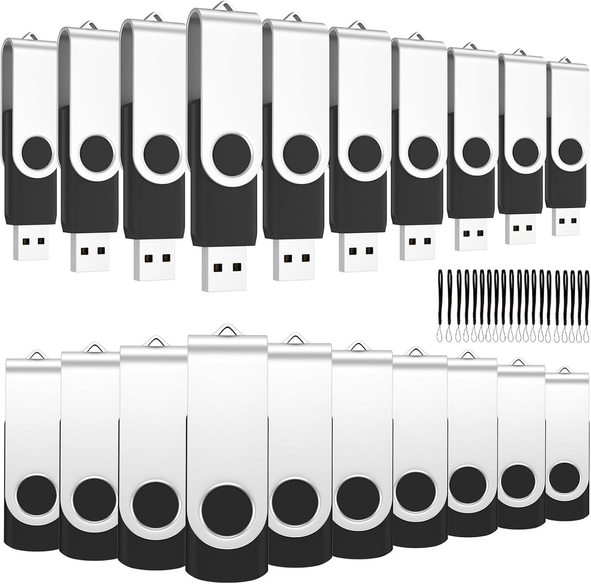 ABLAZE Flash Drives 1GB 20 Pack, USB 2.0 Thumb Drive Bulk with Lanyards Swivel Memory Stick U Disk 1GB Pendrive USB Pack (Black)