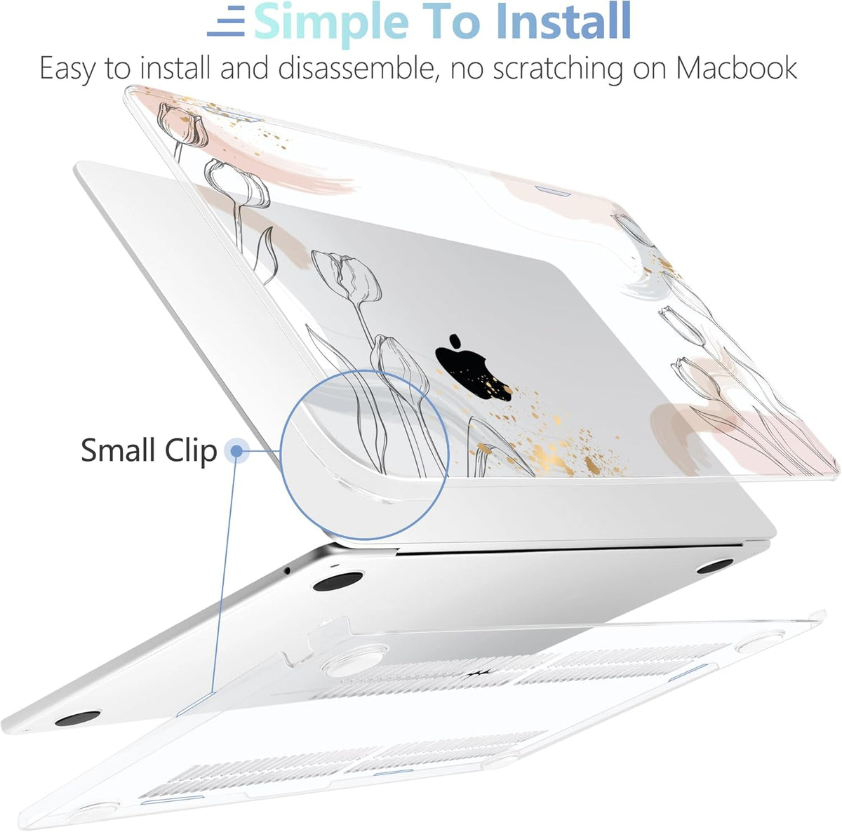 MEEgoodo Case for MacBook Air M4/M3/M2 13.6 inch 2025 2024 2022, Fit Model A3240 A3113 A2681, Compatible with MacBook Air 13 inch,Laptop Hard Shell Case with Keyboard Cover,Engraving Hand Drawn Floral