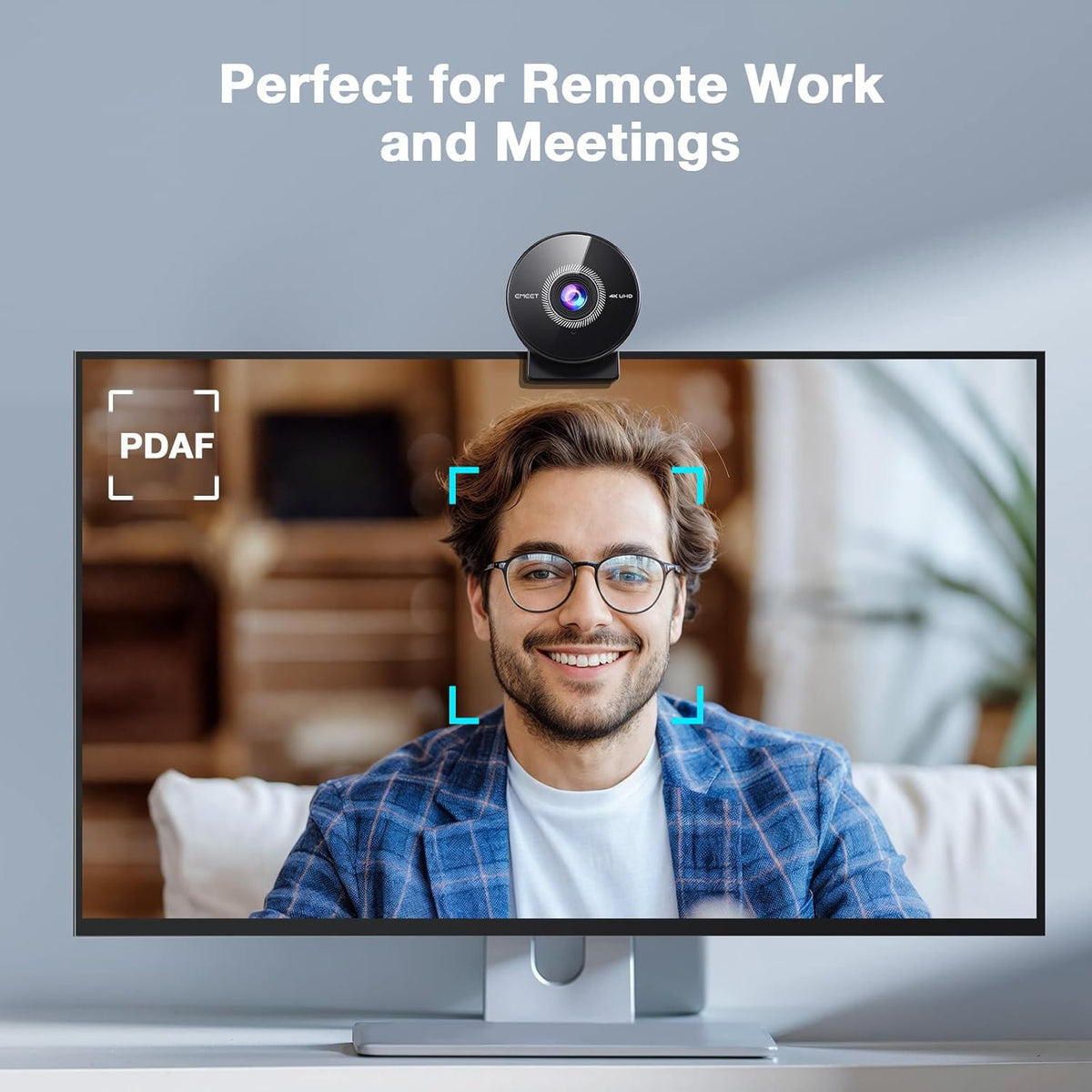 EMEET C950 4K Webcam for PC - 8 Megapixels 4K UHD, PDAF Autofocus, Noise-Canceling Mic, 70° FOV, 1080P@60FPS, Privacy Cover, USB 2.0 Plug&Play, No Tripod Hole, Ideal Webcam for Zoom/Teams/Google Meet