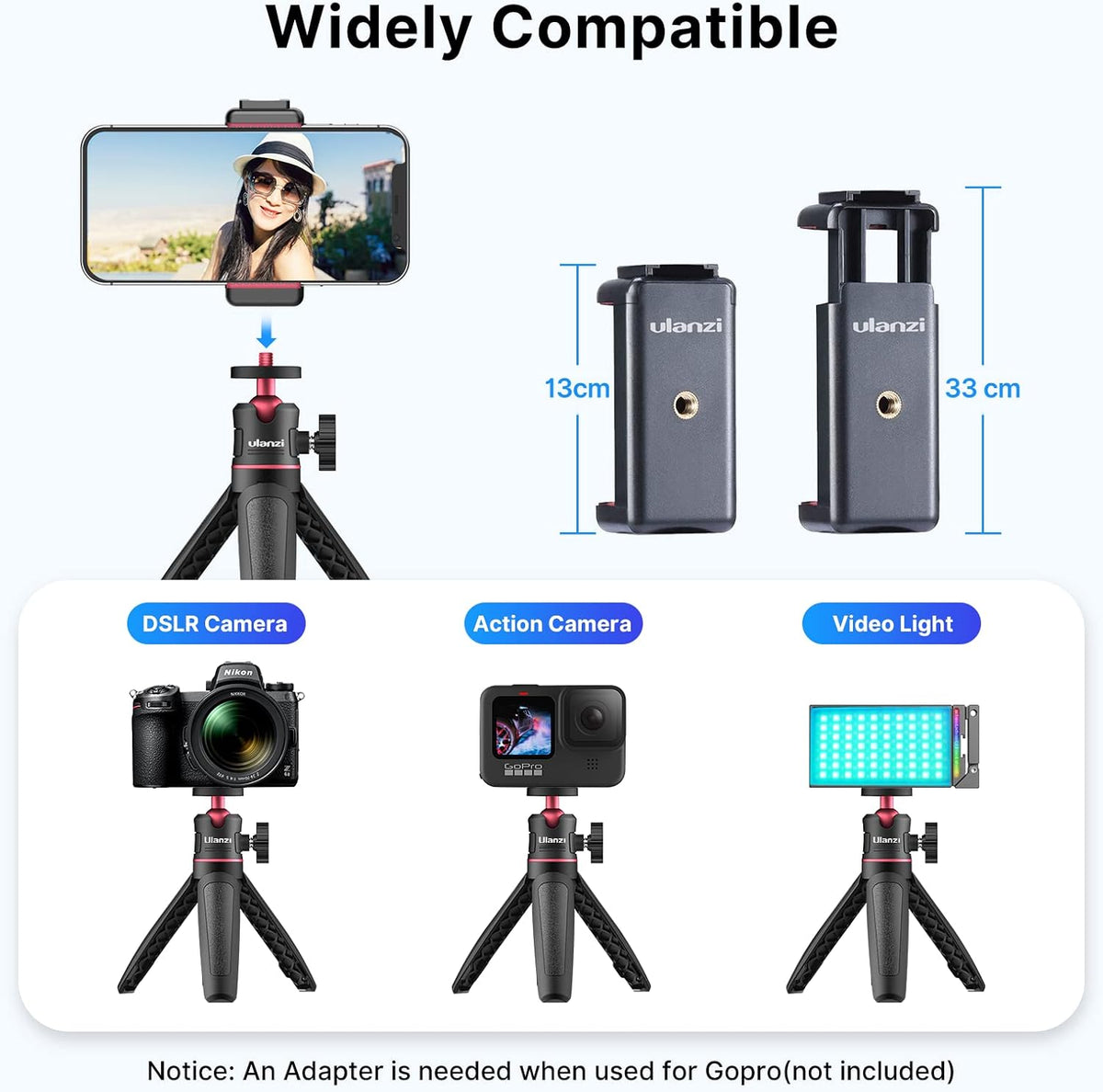ULANZI MT-08 Extension Pole Tripod, Mini Selfie Stick Tripod Stand Handle Grip for Osmo Pocket3 Webcam iPhone 11 Pro Max Smartphone Canon G7X Mark III Sony ZV-1 RX100 VII A6400 A6600 Cameras Vlogging