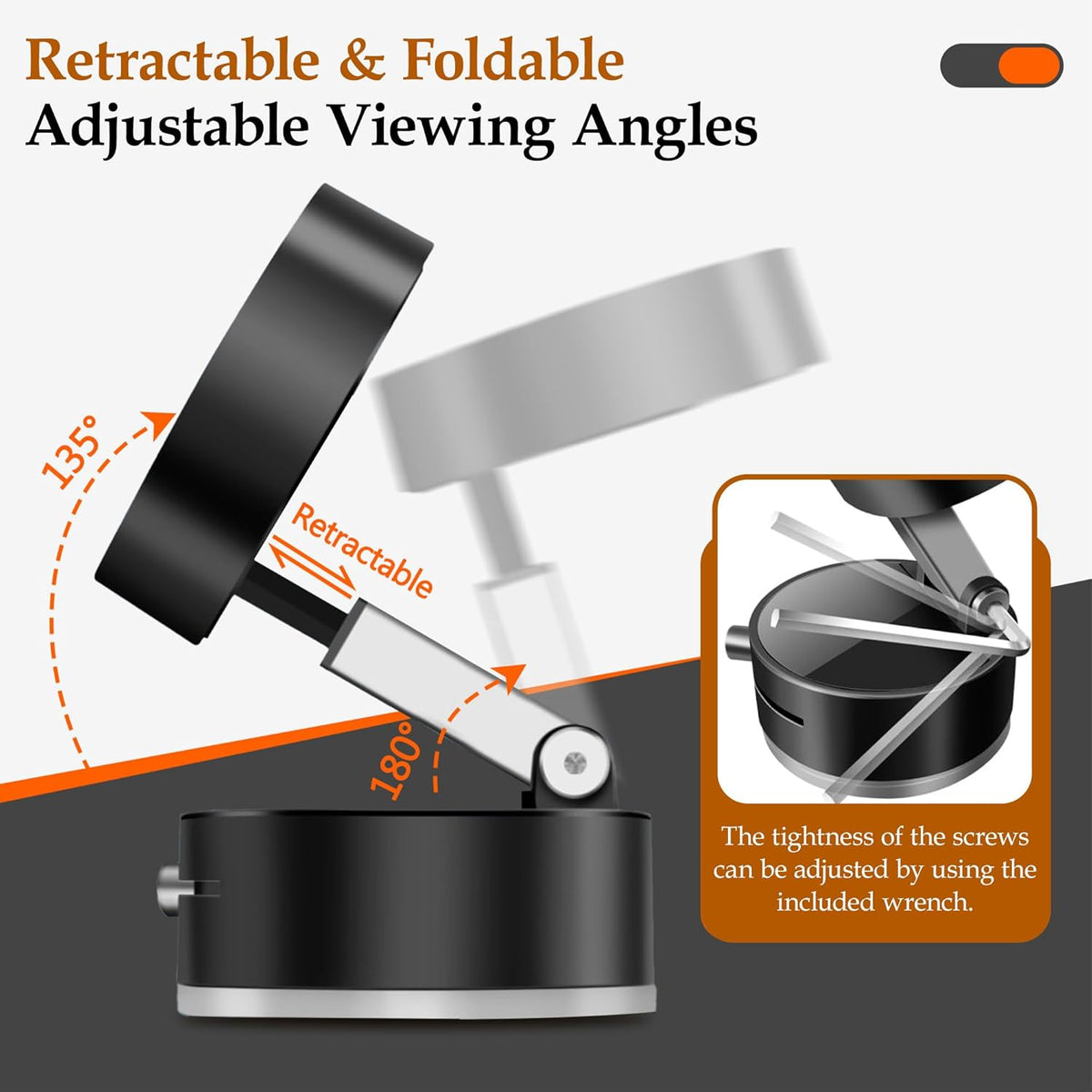 Foldable Vacuum Magnetic Suction Phone Holder,Retractable Magnetic Car Cellphone Holder,Hands-Free Portable Multifunctional Vacuum Suction Phone Mount for Car, Mirror, Gym, Kitchen (Black)