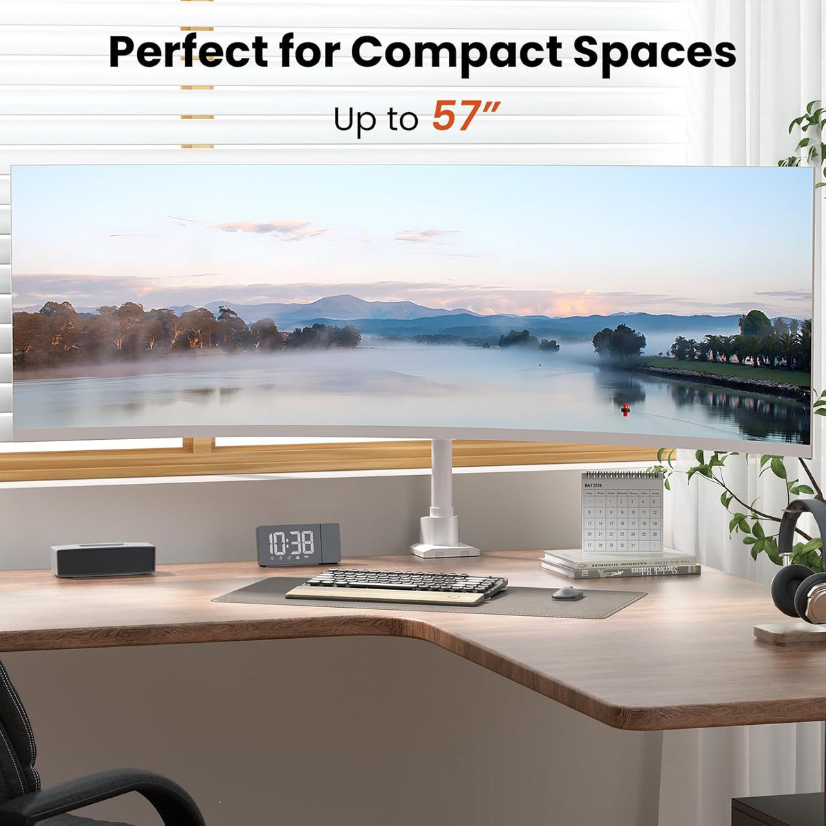 Monitor-Arm Ultrawide Heavy Duty 24-57'' - Aluminum Single Monitor Mount Holds up to 59.4lbs, Adjustable Desk Mount Stand, VESA75/100/200mm, White