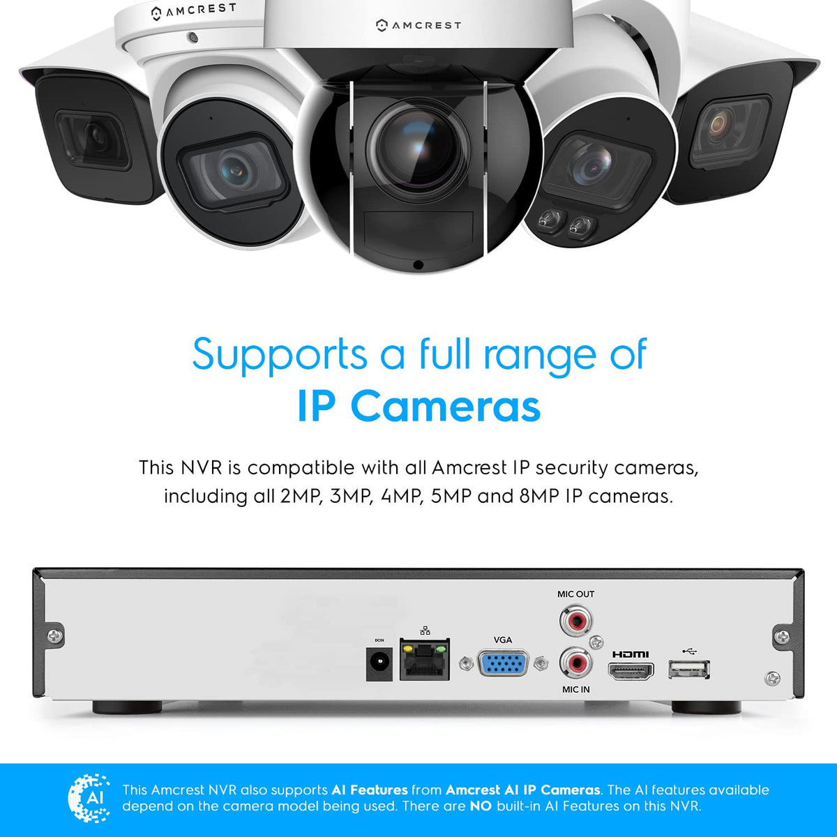 Amcrest 4K 16CH NVR (1080p/3MP/4MP/5MP/8MP) Network Video Recorder - Supports up to 16 x 8MP/4K IP Cameras, 16-Channel Supports up to 10TB HDD (Not