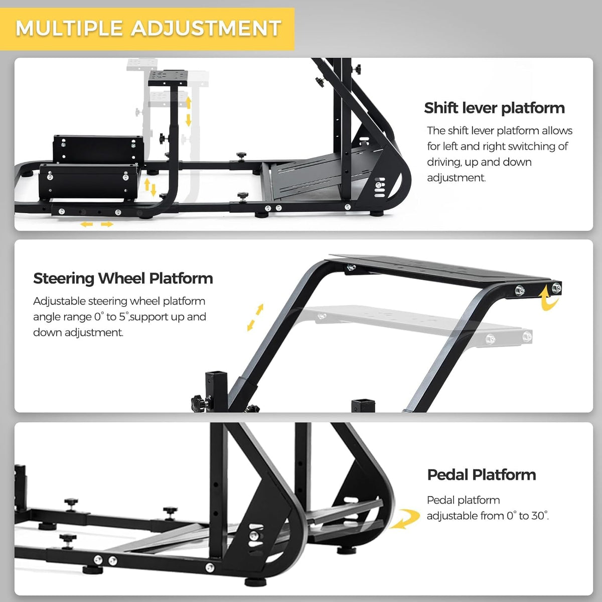 Marada Reinforced Stabilizing Racing Steering Wheel Cockpit Compatible with Fanatec, PXN, Thrustmaster, Logitech Device Adjustable Driving Simulator TV Stand Wheel & Pedal & Handbrake Not Included