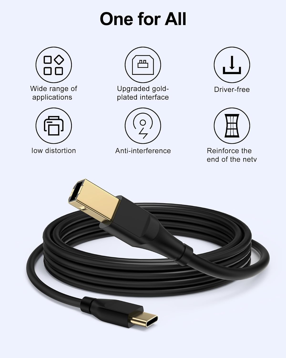 6ft, 6 Printer Cable Scanner USB C to USB B Cable for Epson, HP, Canon, Midi, Ethernet Print to Computer/Laptop/Pc-USB