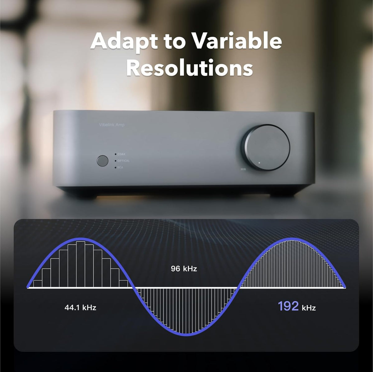 WiiM Vibelink Amp | 100W Power Amplifier with Premium ESS 9039Q2M DAC and TI TPA3255 | Compatible with WiiM Mini, Pro, Pro Plus, and Ultra | RCA, Coax, and Optical Inputs | Space Gray