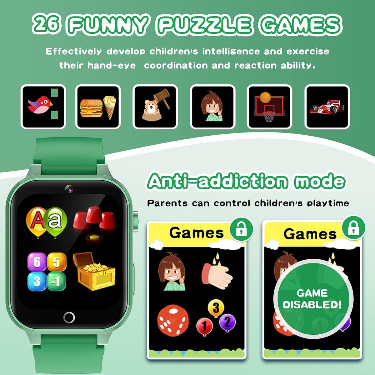 Cosjoype 6-10, 26 4 5 6 7 8 Kids Smart Watch Boys Gift for Age Games Touch Screen HD Video Music Player Learning Cards