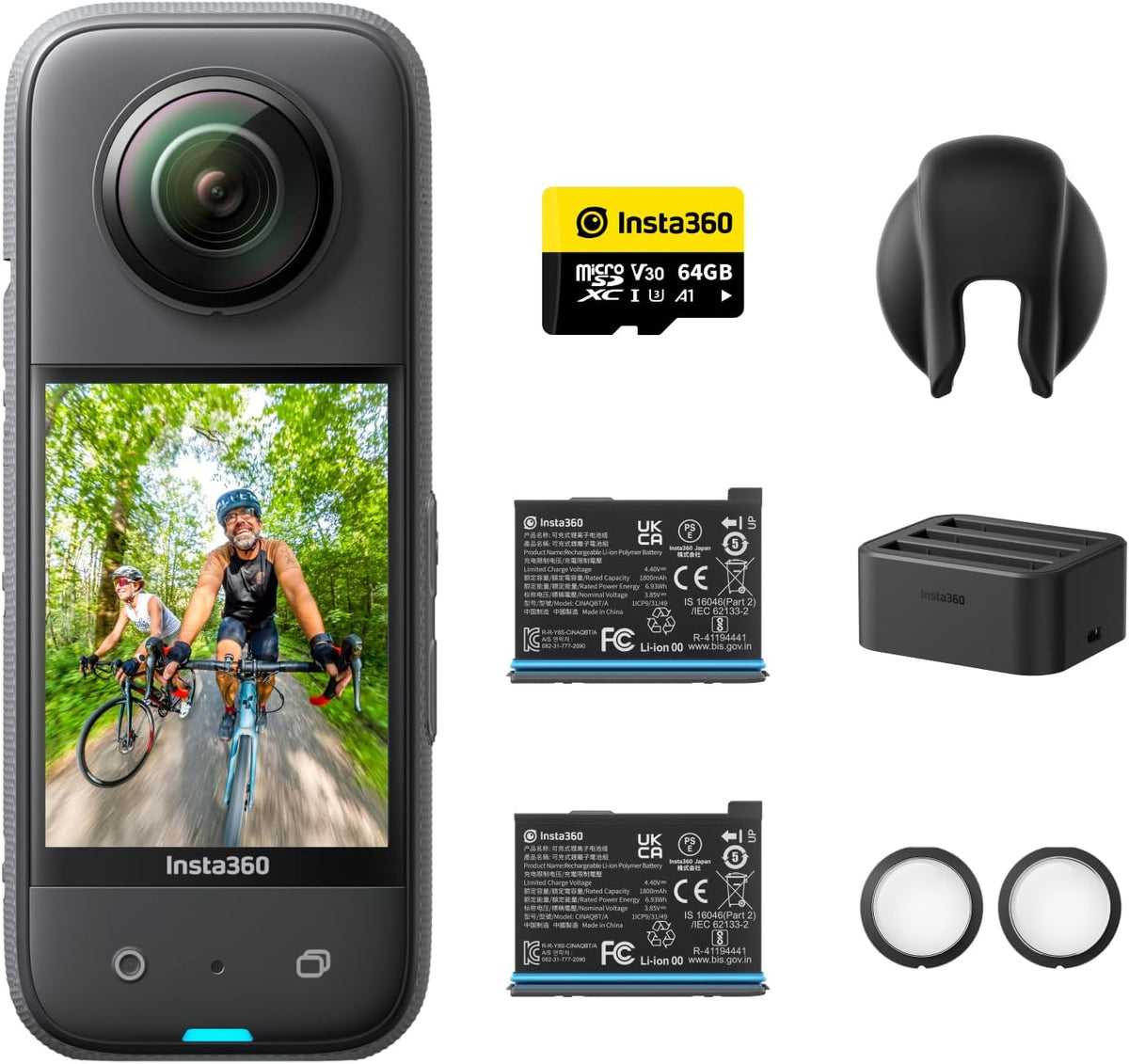Insta360 X3 Battery Kit - 360 Action Camera with 5.7K 360 Active HDR Video, 4K Single-Lens Camera, Waterproof, FlowState Stabilization, 2.29" Touchscreen, AI Editing, for Motorcycle, Wintersports