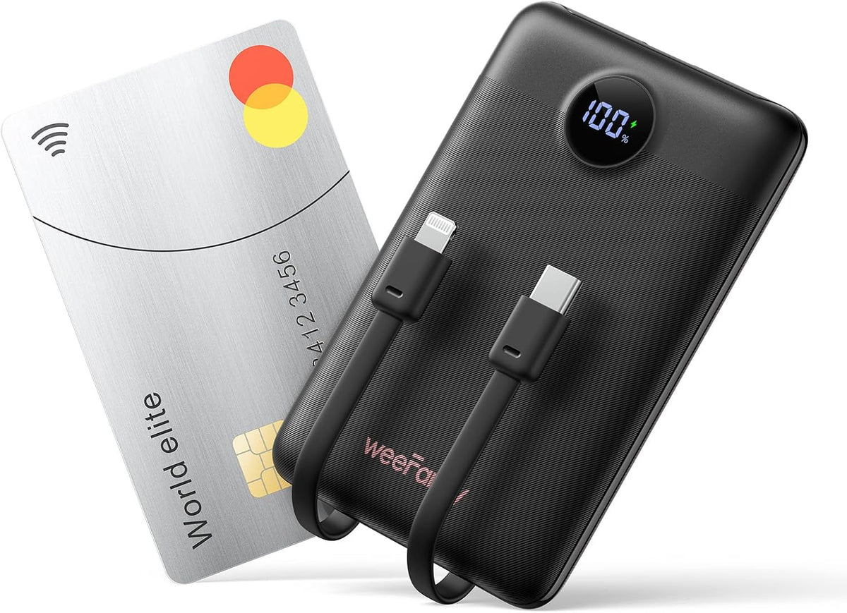 Mini Portable Charger with Built-in Cables 22.5W Fast Charging Power Bank USB-C Small Battery Pack 10000mAh Travel Essential Slim Battery for iPhone 16/15/14, Samsung 25/24, and More