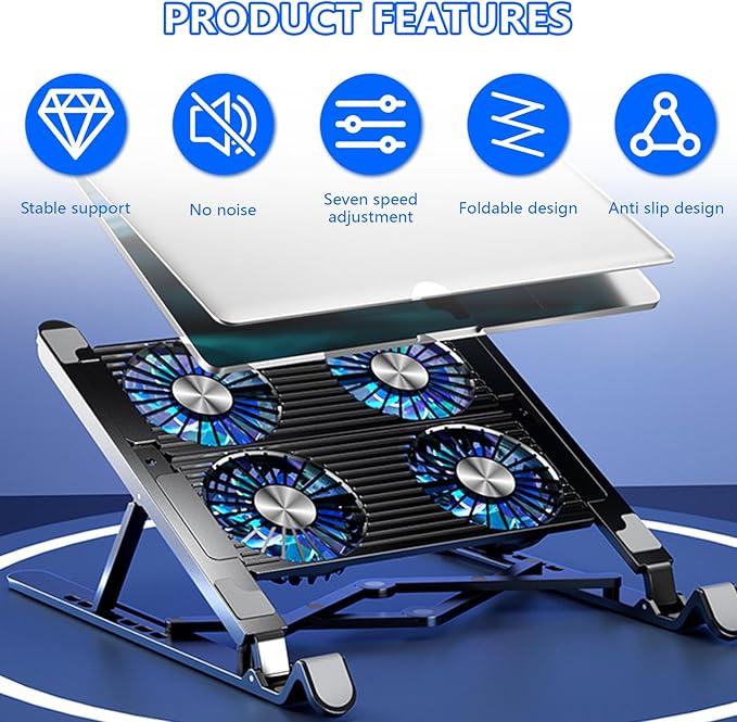LED Laptop Cooling Pad Gaming Coolers Fan Stand with Quiet Fan Folding Bracket for Laptop