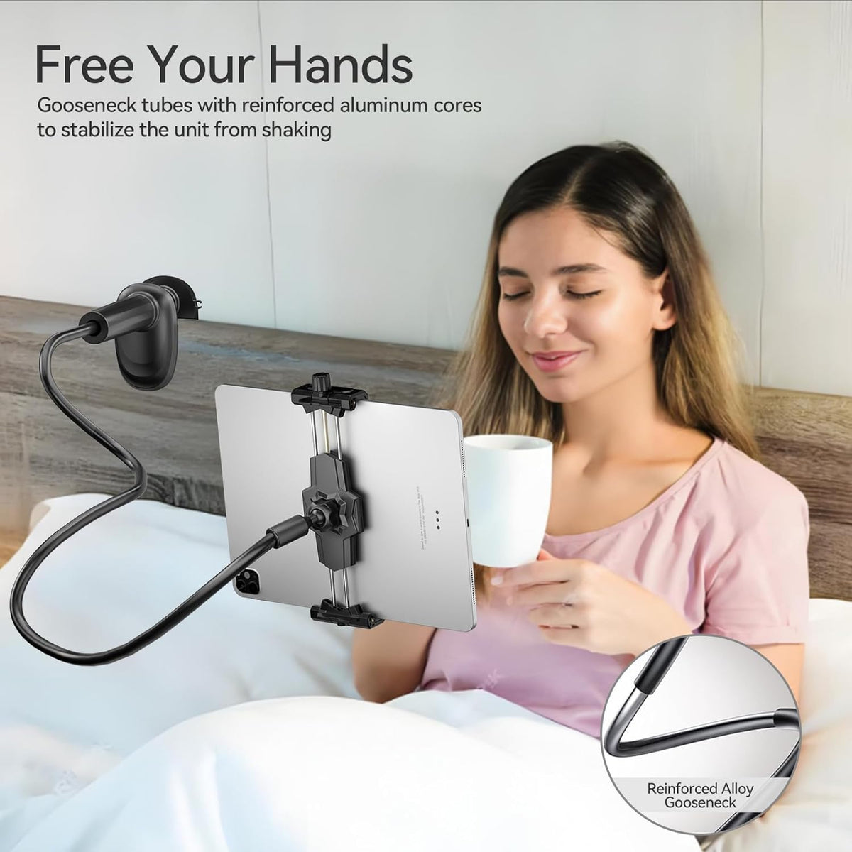 KDD Gooseneck Tablet Stand, 360° Adjustable Phone & iPad Holder for Bed and Desk, Flexible Arm Mount Clip for Video Recording, Bedside & Headboard Clamp for iPad Pro 12.9, Mini, Switch