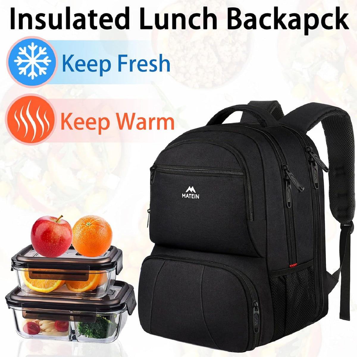 Backpack 17 Inch Backpack Pack Backpacks MATEIN Lunch for Men, Insulated Cooler with Lunch Compartment, Water Resistant