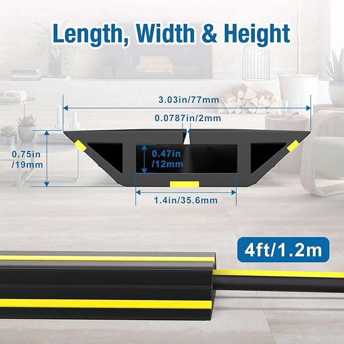 Eapele 4 ft Cable Protector Cord Cover for Floor, Heavy Duty PVC Duct Easy to Unroll, Prevent Trip Hazard for Home Office or Outdoor Settings