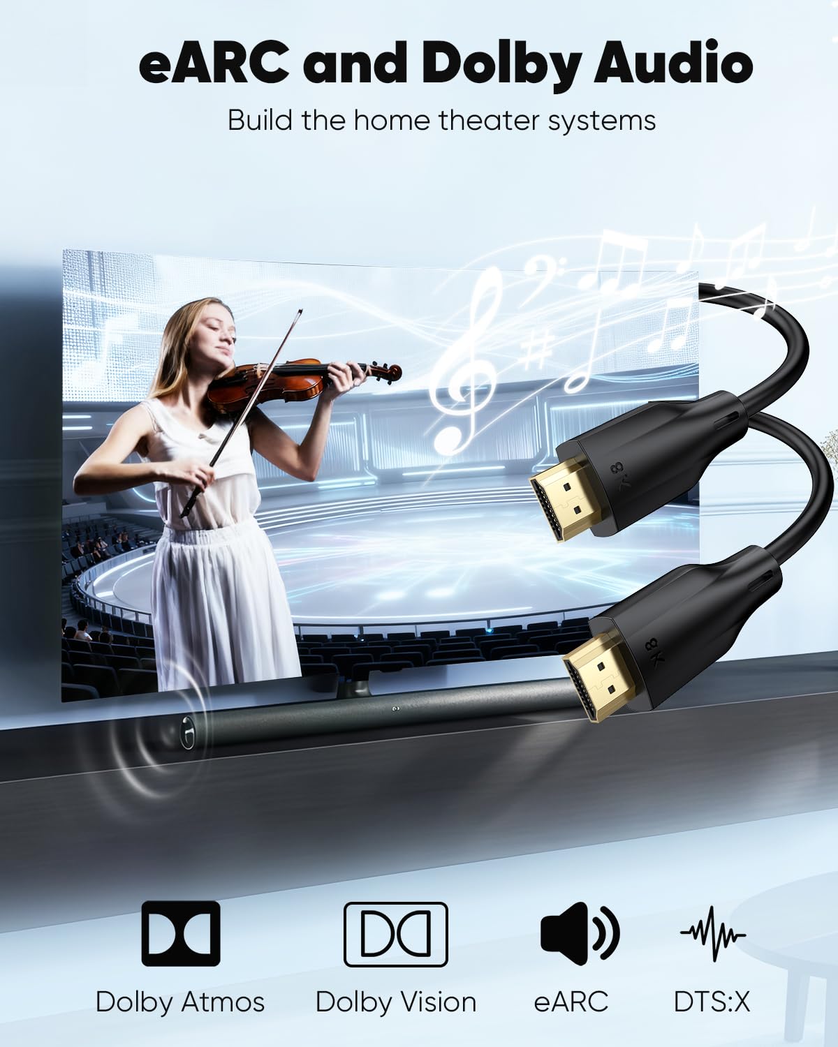 8K 2.1 6FT, 3D, HDR10+, HDR10+, Dolby PS5, PS4, HDMI Cables High Speed HDMI Gaming Monitor Cord Support eARC, Vision
