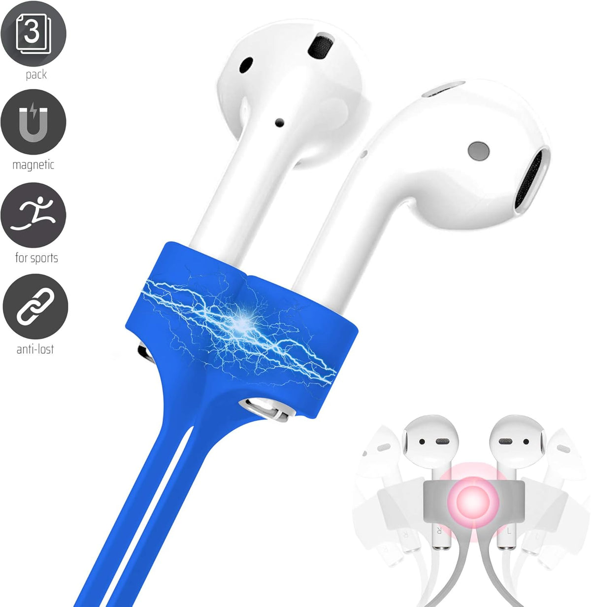 Ultra Strong Magnetic Airpod Pro Strap Anti-Lost Cord Sports Lanyard Compatible with Airpods 3rd 2nd Generation Pro 3 2 1 (3 Blue)