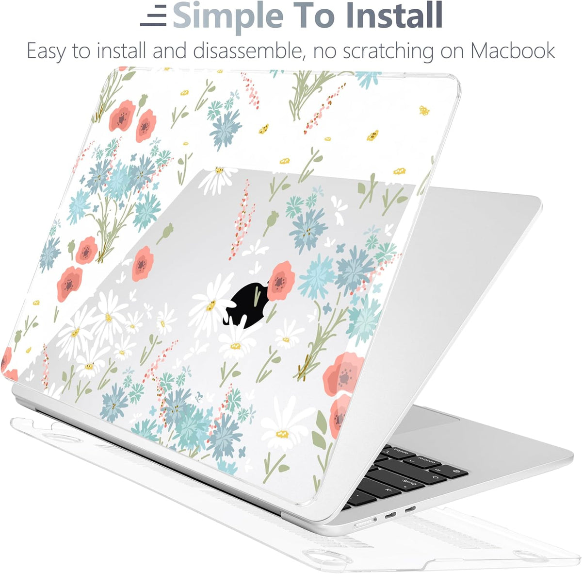 Batianda Premium Case for New MacBook Air 15 inch 2025 2024 2023 with M4 M3 M2 Chip, Floral Designed Protective Plastic Hardshell & Keyboard Cover & Screen Protector, Cute White Flower