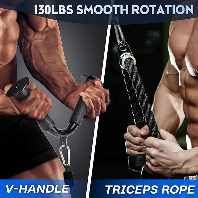 10-in-1 Cable Machine Attachments Set, LAT Pulldown Attachments Cable Accessories for Home Gym, Includes Tricep Rope, V-Bar, Straight Bar, D-Handle, Ankle & Wrist Straps for Cable Workout Machines