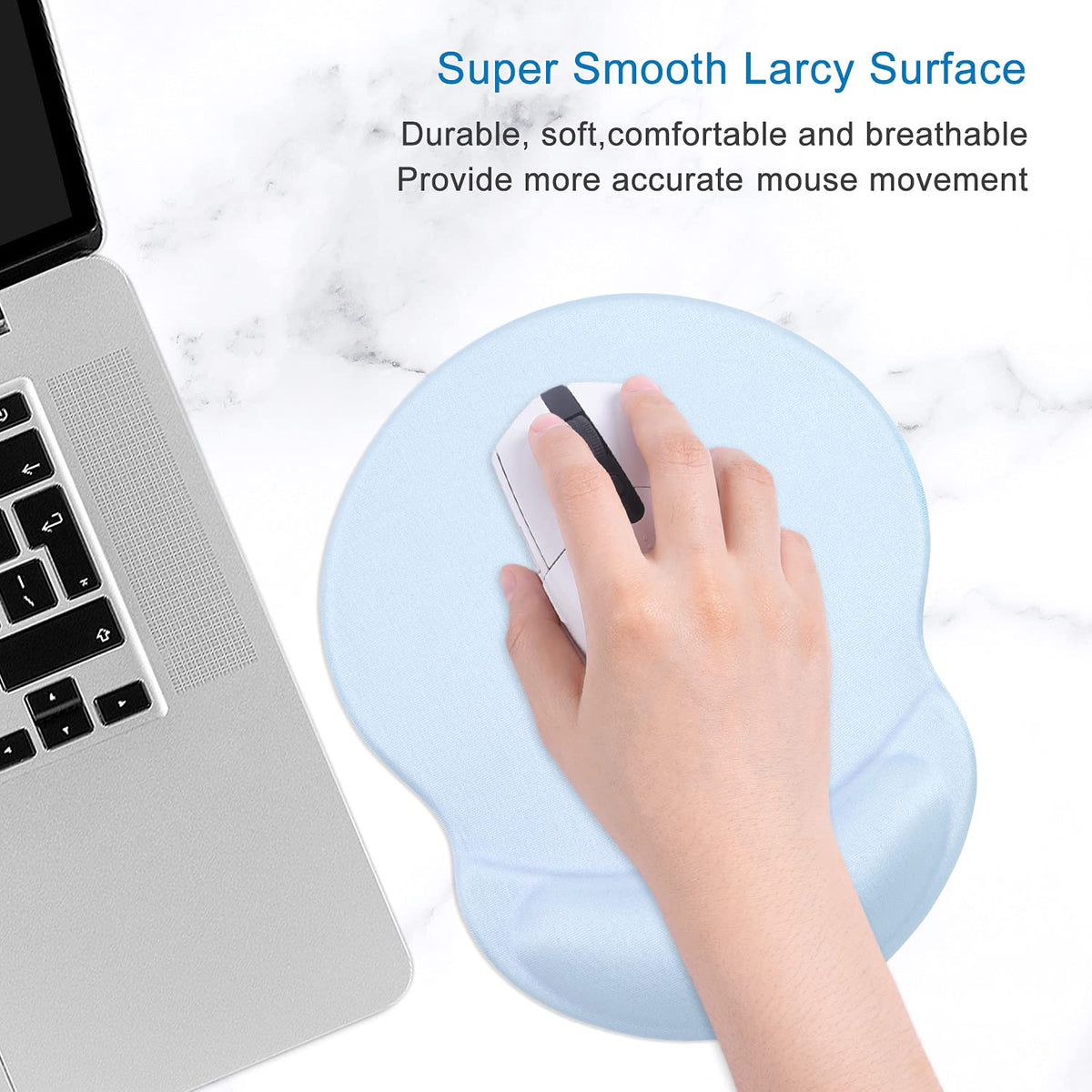 ITNRSIIET Ergonomic Mouse Pad with Gel Wrist Support Small Wrist Rest Smooth Surface Non-Slip PU Base Comfortable Office Supplies Pain Relief, 8.7 x 7.2 inches, Blue