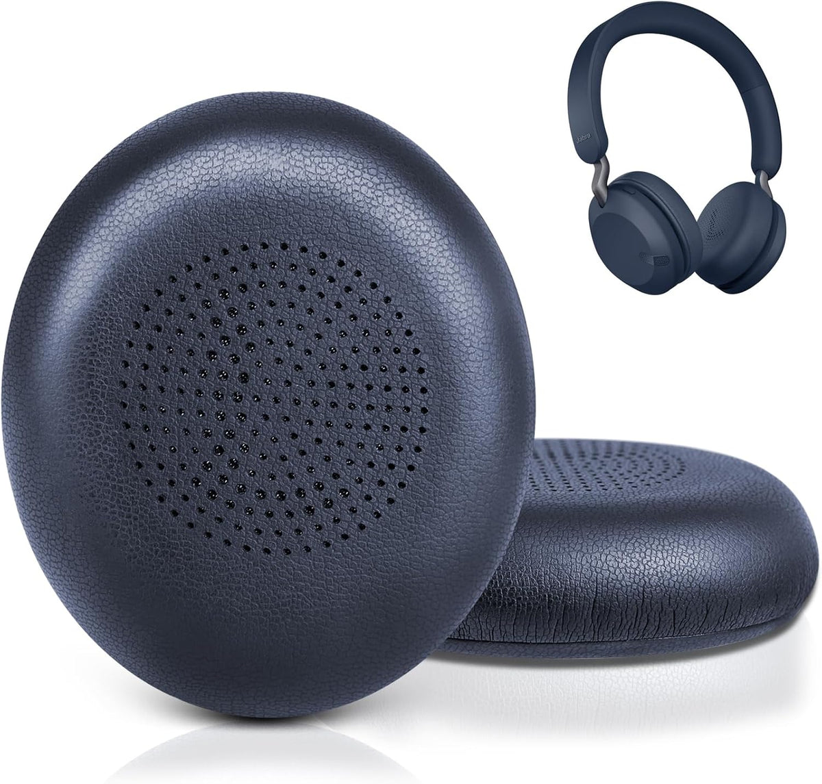 Ear Pads for Jabra Elite 45h - Replacement Ear Cushions for Evolve2 65 40 MS UC USB On-Ear Wireless Headphones - Protein Leather Memory Foam (Navy Blue)