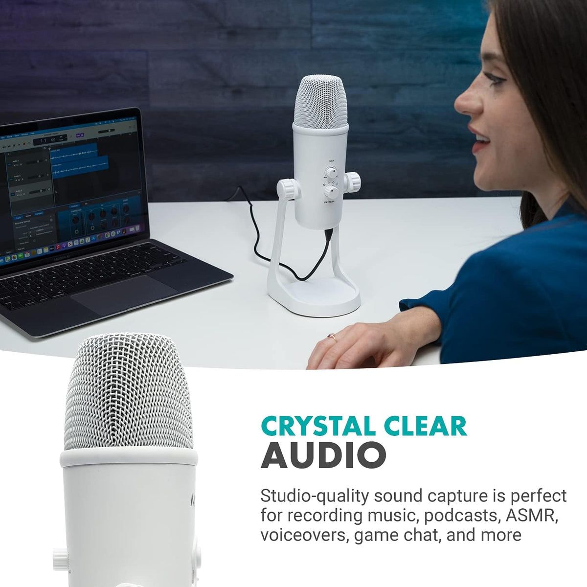 Movo UM700W White Desktop USB Microphone for Computer - Studio Mic with 4 Pickup Patterns - USB Gaming Microphone for PC, Mac, and Android - Best Mic for Podcast Recording and Streaming Setup
