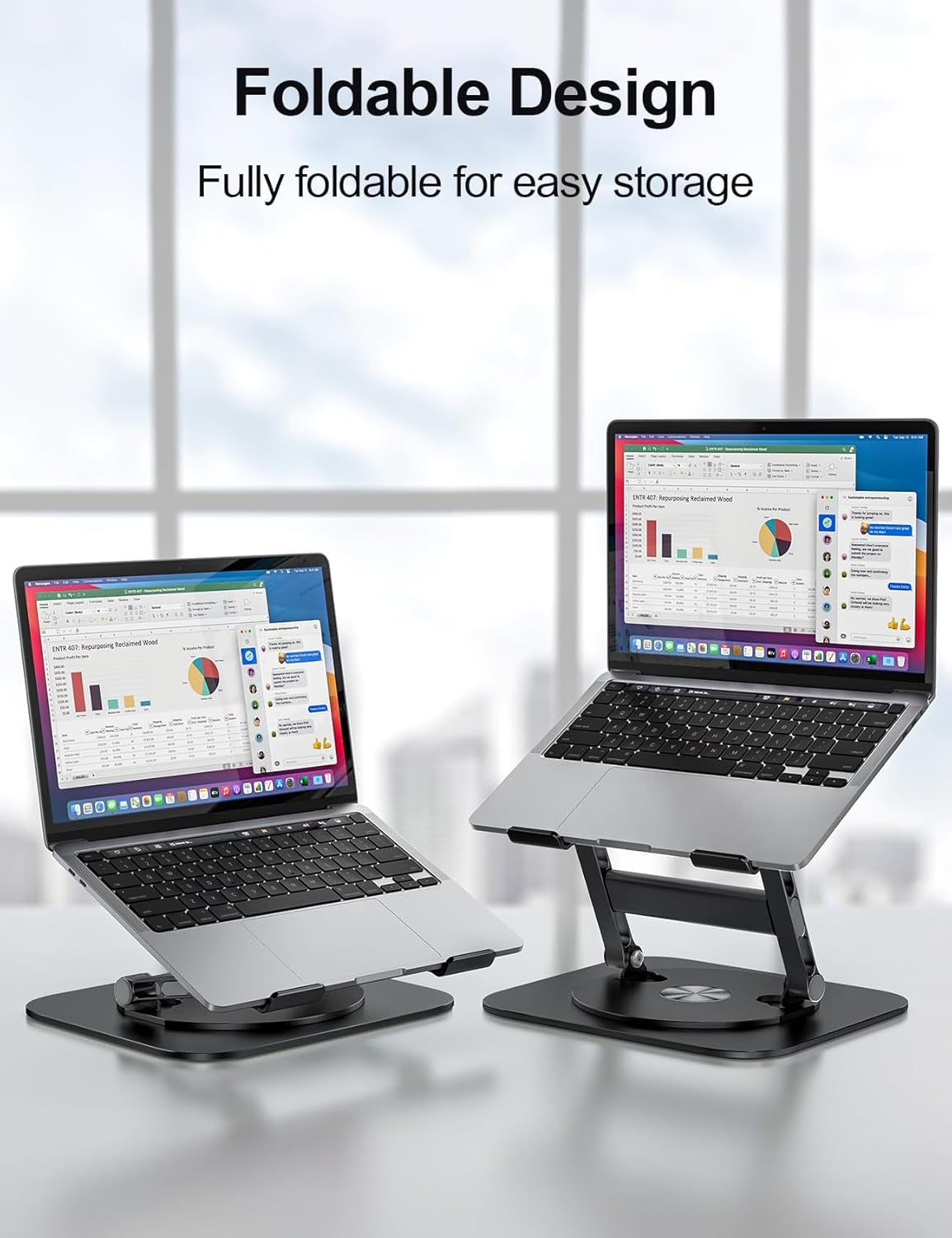 Laptop Stand, H-Design Stable Computer Stand, Ergonomic Laptop Riser with 360° Rotating Base, Notebook Compatible with All 10-17” Laptops, Black