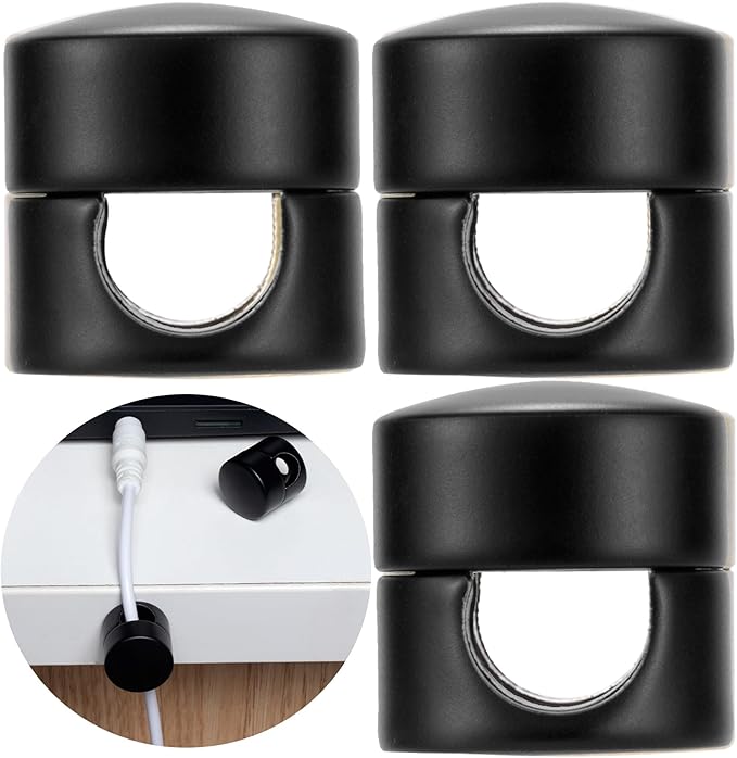 SmallCat 3 Sets Charger Holders for Cords, Matte Black Metal Cord Holder